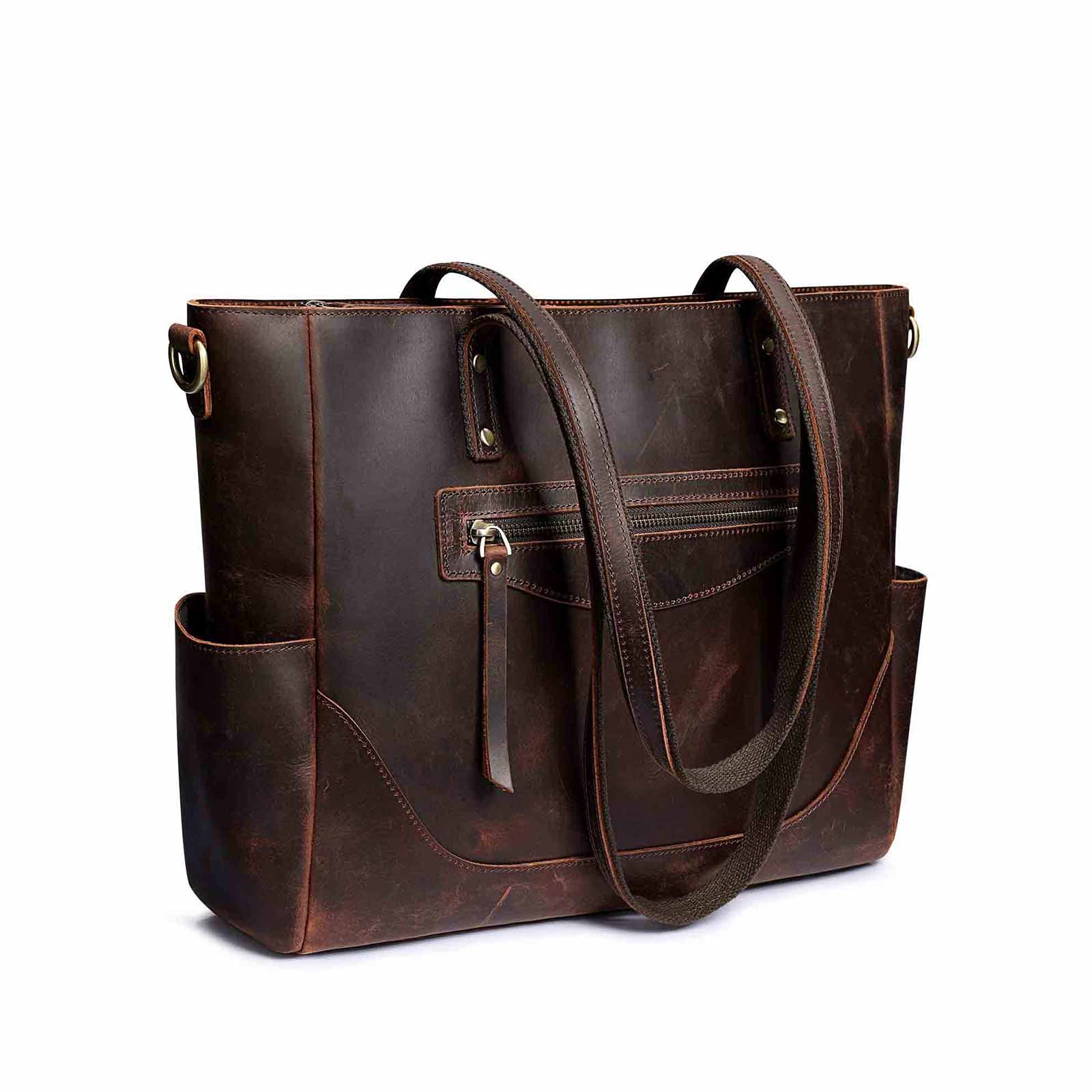 Shipping Within USA Only The Everyday Tote Togo Leather Shoulder Bag with Suede Organizer - Camel Brown