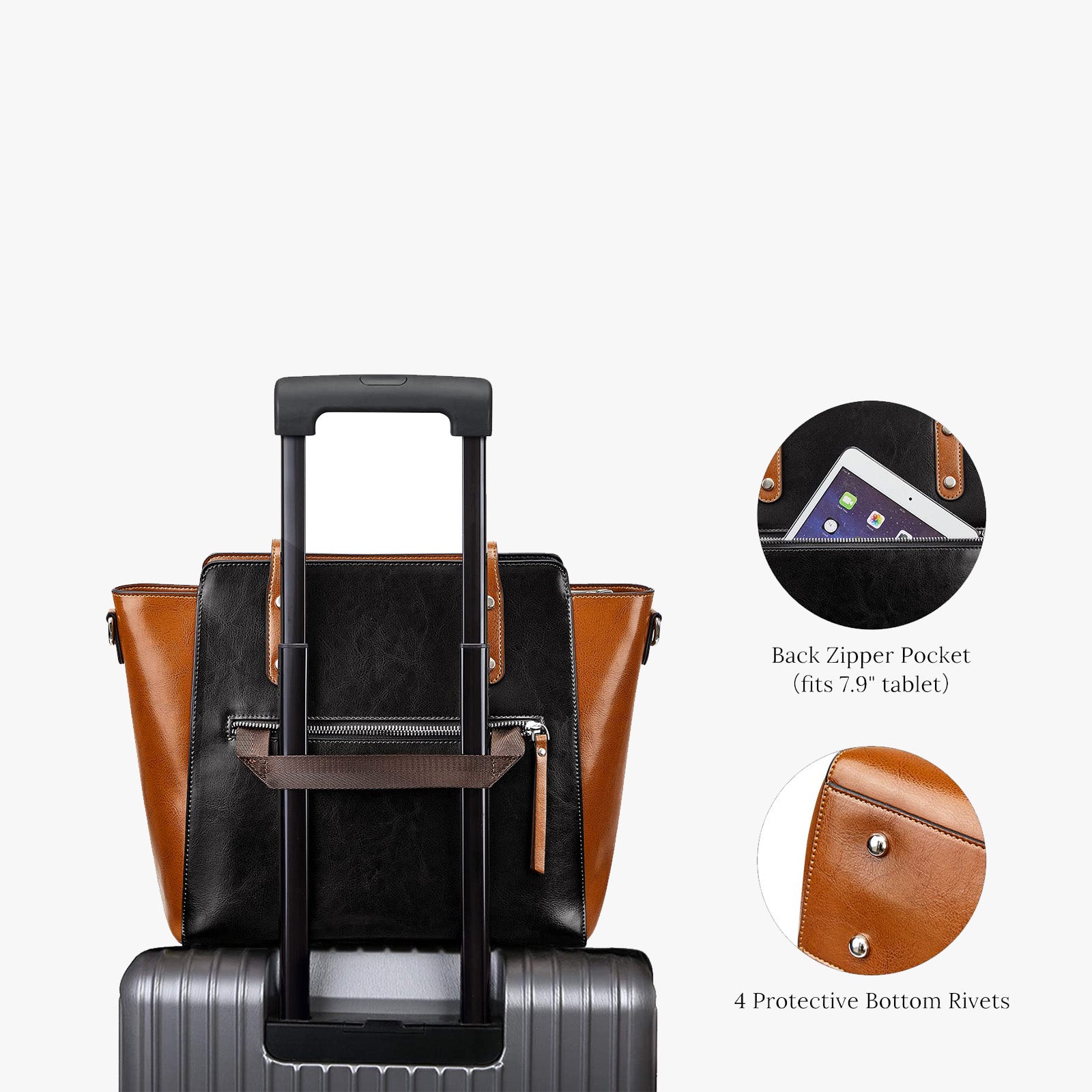 Genuine Leather Tote Bag With Luggage Sleeve