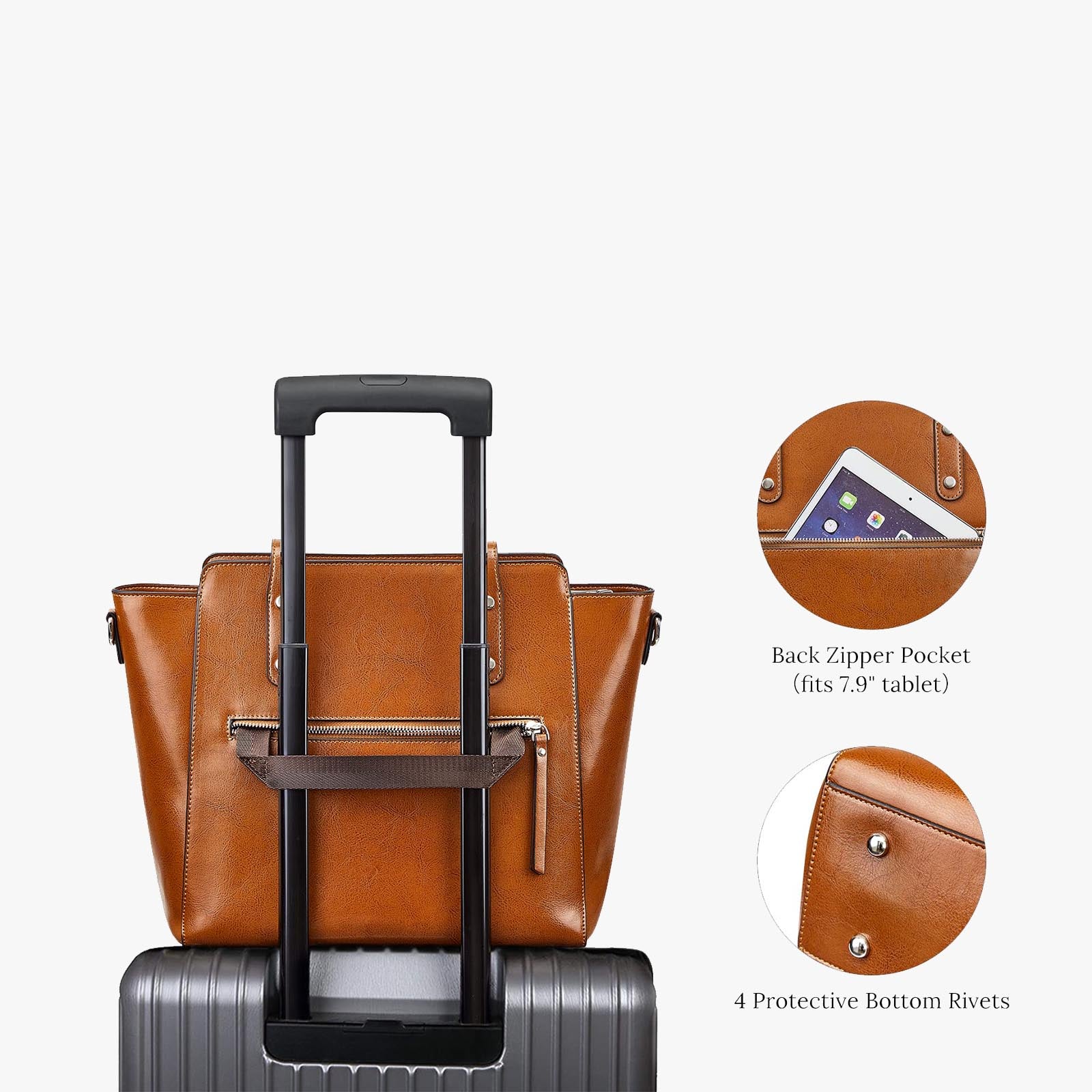 Genuine Leather Tote Bag With Luggage Sleeve