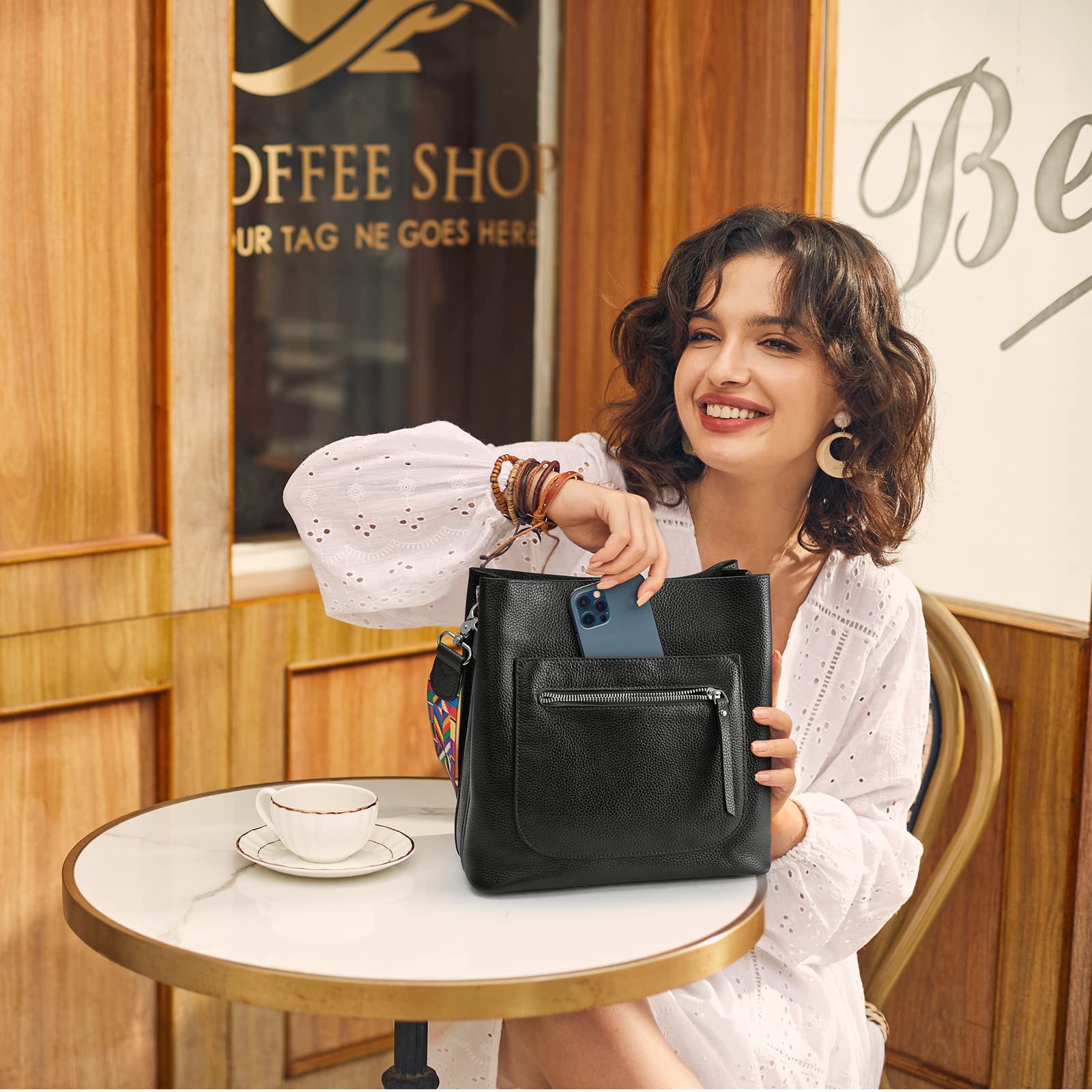 Women Genuine Leather Bucket Bag