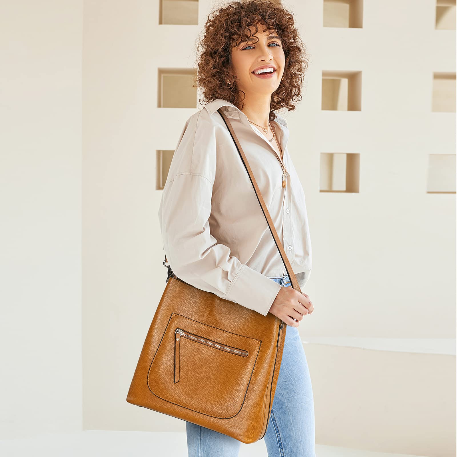 Women Genuine Leather Bucket Bag