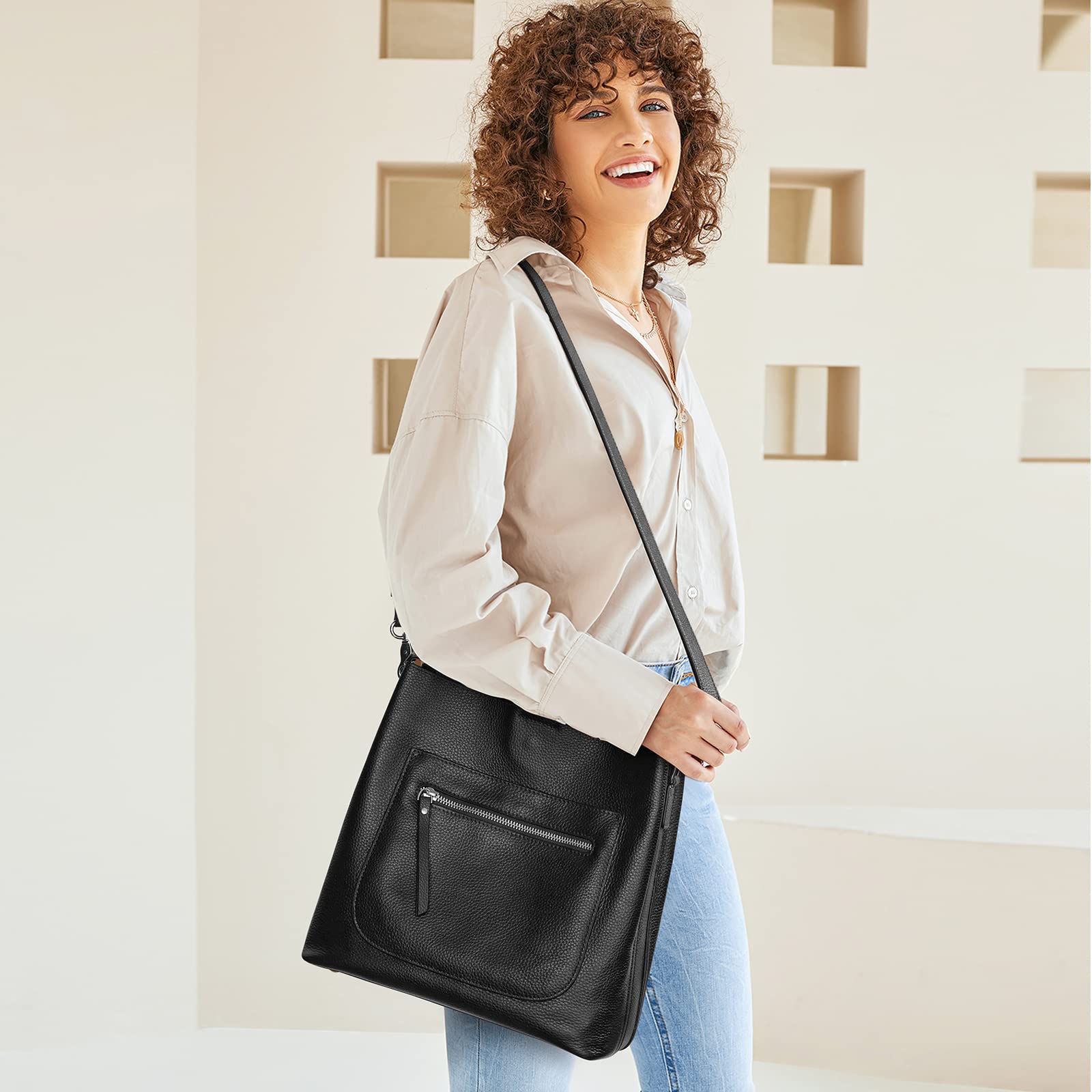 Women Genuine Leather Bucket Bag