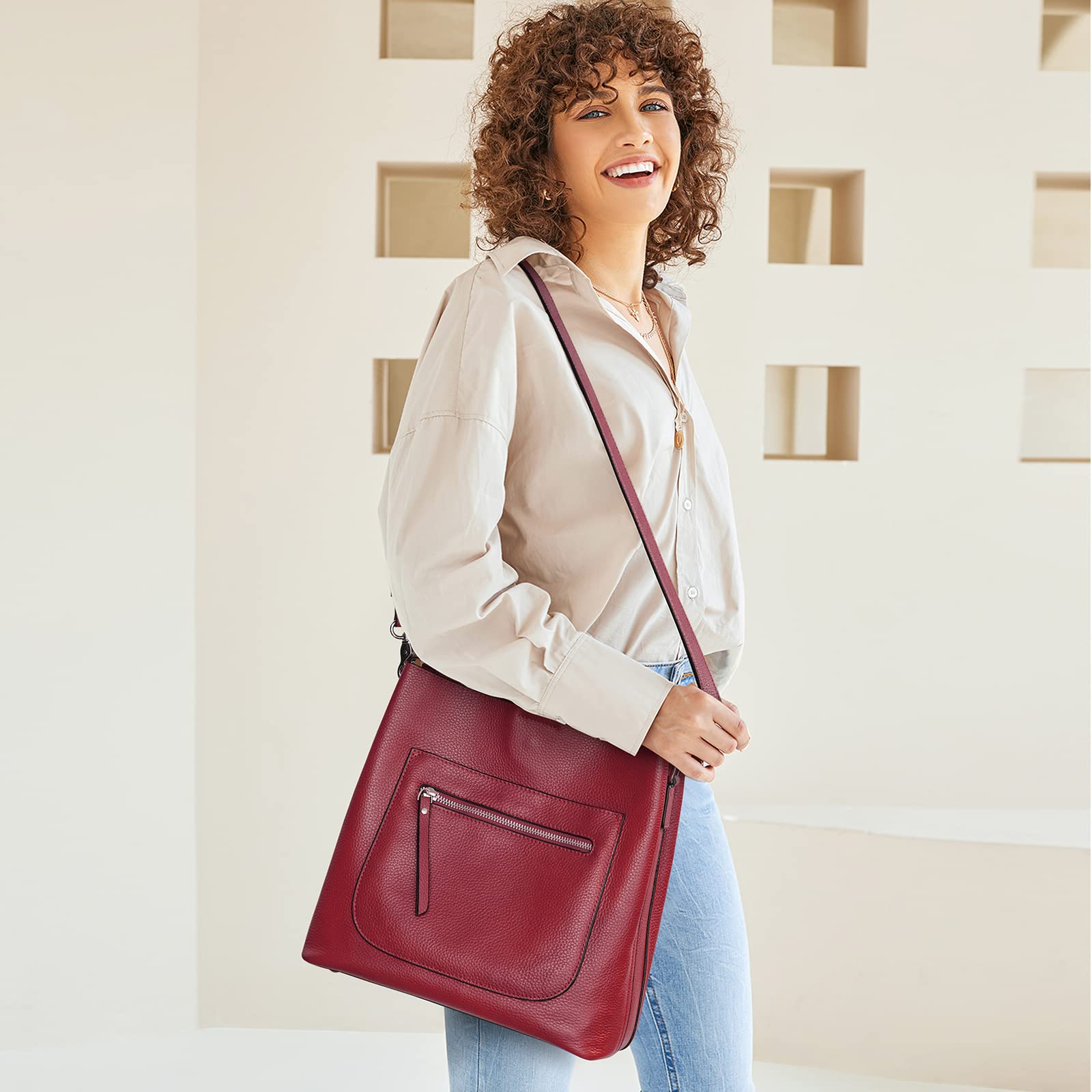 Women Genuine Leather Bucket Bag