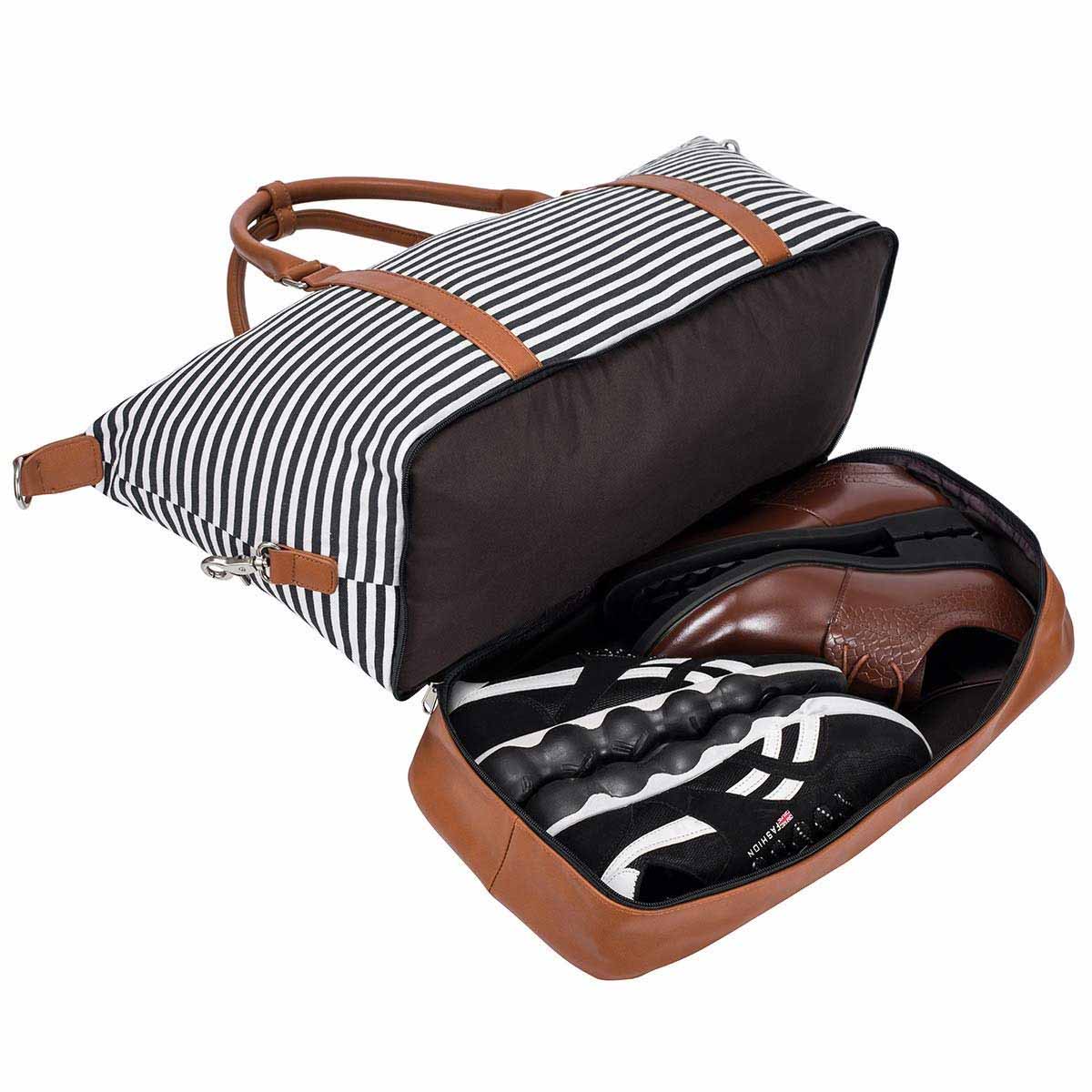 Striped Weekender Canvas Duffel Bag